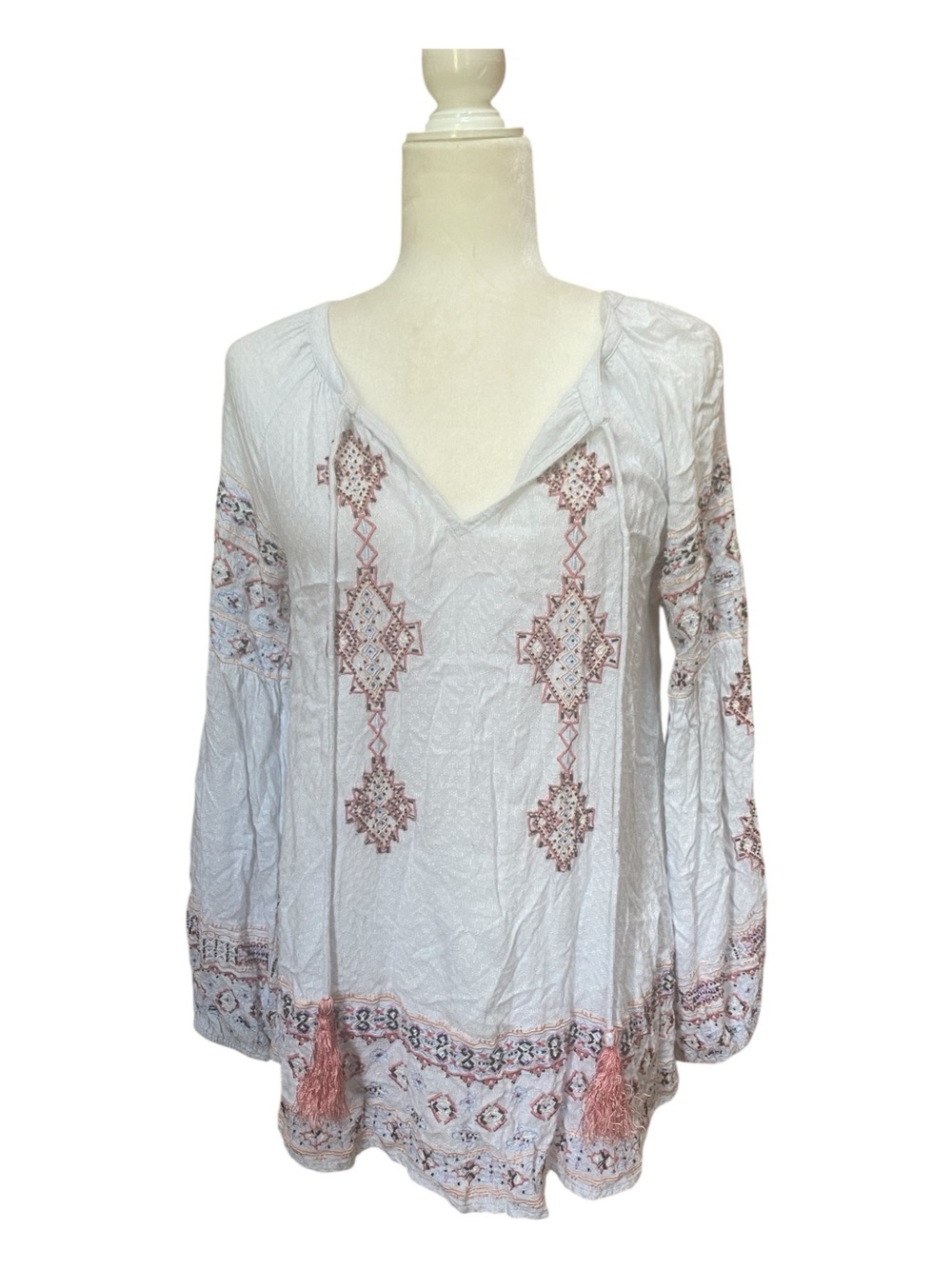 Sundance Womens Boho Style Embroidered Blouse Size Small Beaded Lagenlook